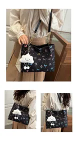Modische Damen Tragetasche mit Blumenmuster und niedlichem Wolken Anhänger Schultertasche