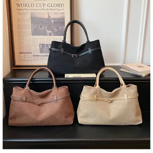 Detailed view of large capacity vintage casual tote shoulder bags in three stylish colors.
