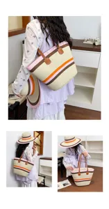 Geflochtene Strohtasche Große Kapazität Strand Schultertasche mit passendem Sonnenhut.