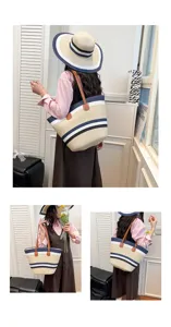 Gestreifte Stroh Schultertasche Damen Freizeit Strand Tote Eimer Tasche gewebte Handtasche