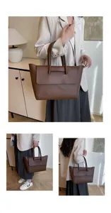 Borsa tote marrone in pelle sintetica per donna, grande borsa a spalla molto elegante.