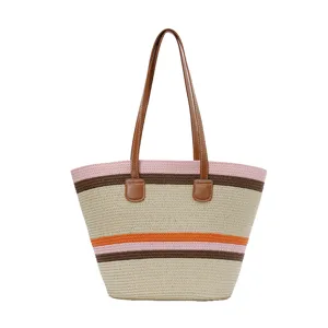 Damen Stroh gewebte Schultertasche lässige Strandtasche große Kapazität Eimer Tasche Neu