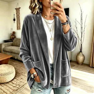 Gilet en Velours pour Femme Manches Longues Ouvert Casual Veste d'Automne Élégante