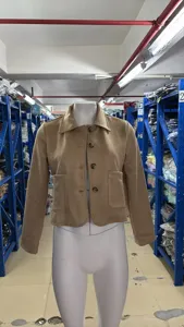 Women vintage faux suede short jacket autumn winter solid color chic fashion outerwear top