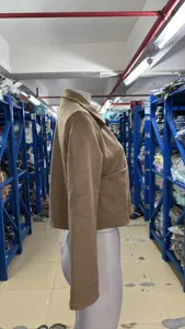 Women short faux suede blazer solid color lapel jacket casual outerwear autumn fashion daily wear