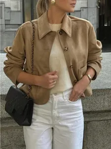 Retro suede blazer for women autumn chic solid color lapel jacket casual outerwear