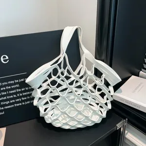 Women's Casual PU Leather Hollow Woven Handbag Minimalist Solid Color Foldable Tote Bag Daily Commute Shopper Bag