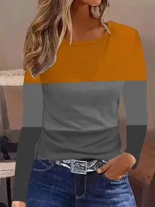 Dames colorblock sweatshirt casual lange mouw ronde hals pullover lente mode top