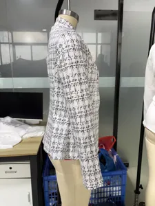 Women fashion black and white plaid print slim fit long sleeve blazer jacket outerwear
