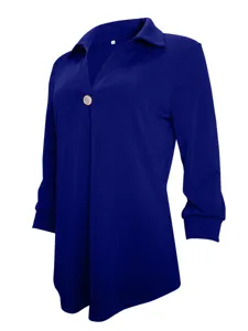 Solid color lapel single-button long sleeve shirt women fashion casual top detail view