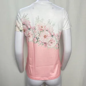 Casual floral print short sleeve t-shirt for women, comfortable daily wear top detail view.