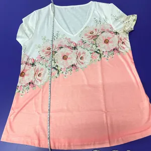 Women's V-neck short sleeve floral gradient T-shirt casual summer top size S