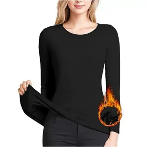 Femme haut thermique manches longues col rond slim noir sous-vetement thermique vue detail