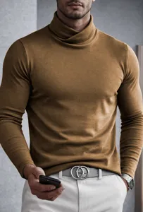 Men's autumn winter turtleneck long sleeve slim fit solid color casual pullover top