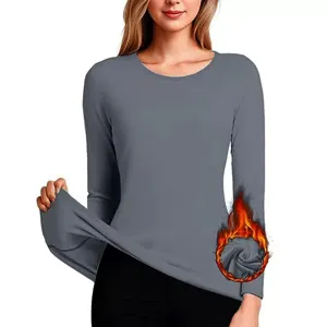 Femme thermique col rond manches longues slim fit haut de sous-vêtement molletonné vue