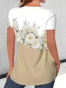 Detailed back view of women short sleeve floral print t shirt showing gradient color design.