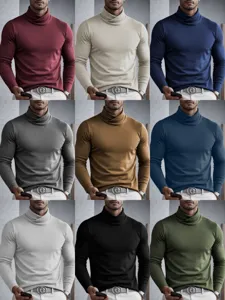 Men's High Neck Cross Wrap T-Shirt Slim Fit Long Sleeve Base Layer Solid Color Autumn Winter Top