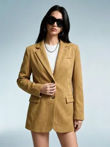 Women solid faux suede blazer jacket casual long sleeve stylish outerwear for autumn winter fashion