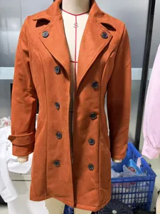 Damen schmaler Wildleder Zweireiher Trenchcoat Herbst Winter Mode elegante Jacke