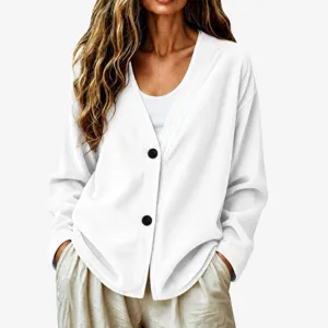 Cardigan in maglia a costine con scollo a V da donna, top casual ampio a manica lunga.