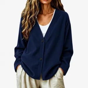 Cardigan Donna Casual Collo V Maniche Lunghe Tinta Unita Bottoni Top Per Autunno