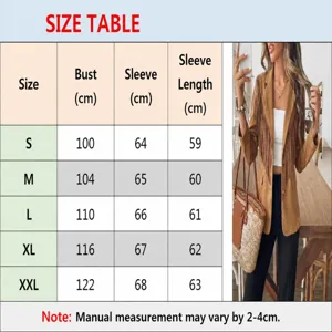 Women suede fringe jacket size chart, fashionable autumn winter short coat details and measurements.