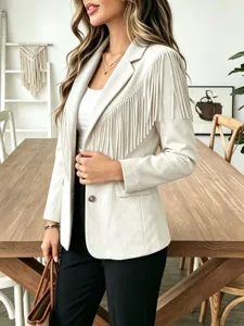 Women fringe suede jacket chic lapel long sleeve short coat autumn winter casual outerwear