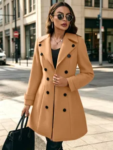 Damen Slim Herbst Winter Wildleder Mid Lange Zweireihig Trenchcoat Mode Oberbekleidung Casual