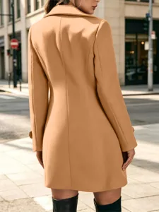 Schickes kamelgefärbtes Damen tailliertes Mantel Langblazer Jacke Herbst Winter Oberbekleidung