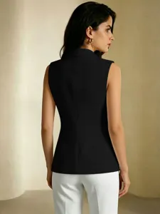 Gilet Blazer Sans Manches Femme Élégant Bureau Affaires Costume Veste Hauts Mode