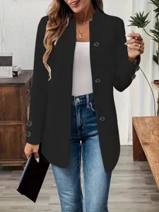 Γυναικείο casual όρθιος γιακάς μονόστομο σακάκι φθινόπωρο χειμώνας μόδα μακρύ παλτό