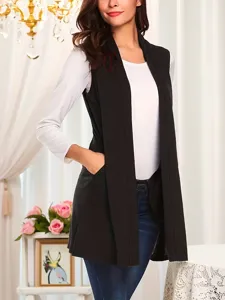 Elegant solid color sleeveless shawl vest detail, perfect for autumn and winter daily wear.