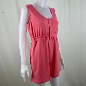 Romper débardeur bouton été uni femmes, short sans manches élégant vue de détail produit.