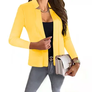 Women yellow open front blazer casual commuter suit jacket stylish outerwear for office wear