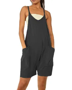 Women casual loose sleeveless pocket romper jumpsuit summer beach streetwear daily wear