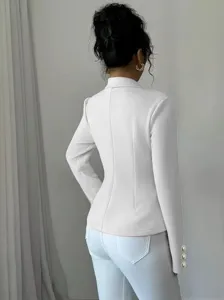 Elegante blazer blanca ajustada de solapa con manga larga para mujer, ropa de oficina.