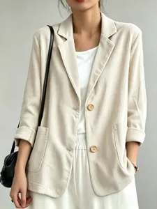 Giacca Blazer Donna in Corduroy Autunno Manica Lunga Casual Elegante Cappotto Casual