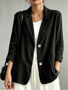 Giacca blazer casual in velluto a coste da donna, elegante bavero per look quotidiano.