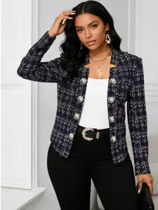 Women's Fashion Plaid Slim Blazer Jacket Long Sleeve Elegant Office Coat for Women
