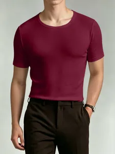 Men's solid color short sleeve slim fit t-shirt casual basic apparel detail view