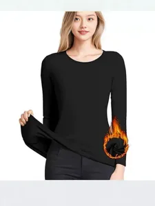 Haut thermique femme manches longues slim noir col rond sous-vêtements d'hiver bien chaud