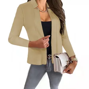 Solid color slim open front blazer jacket for women stylish casual long sleeve outwear top