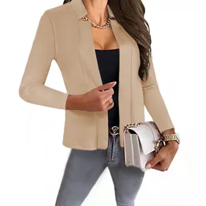 Women casual solid color slim fit open front blazer long sleeve professional suit jacket