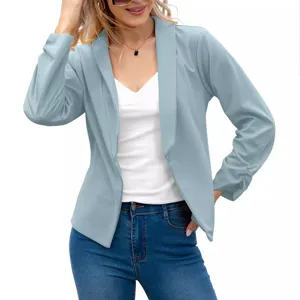 Women casual open front blazer jacket stylish long sleeve lapel suit coat for autumn.