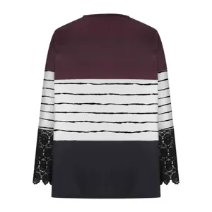 Women long sleeve t-shirt casual striped contrast lace patchwork slim fit round neck top