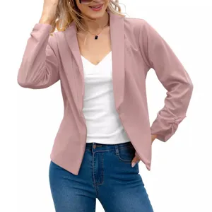 Women's pink long sleeve lapel open front blazer casual fashion suit jacket outerwear