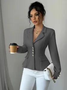 Chaqueta blazer ajustada elegante con solapa y manga larga para mujer estilo casual