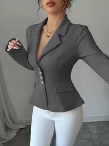 Mujer corte entallado solapa manga larga blazer chaqueta elegante oficina negocios