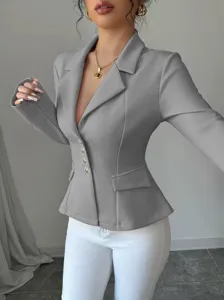 Chaqueta blazer elegante de manga larga con solapa y corte entallado para mujer, ideal.