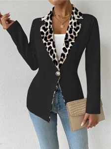 Veste blazer noire élégante pour femme avec revers imprimé léopard tendance pour le style
